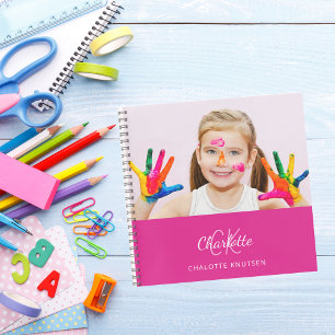 Sketchbook photo hot pink monogram girl notebook