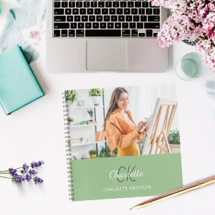 Sketchbook photo sage green monogram notebook