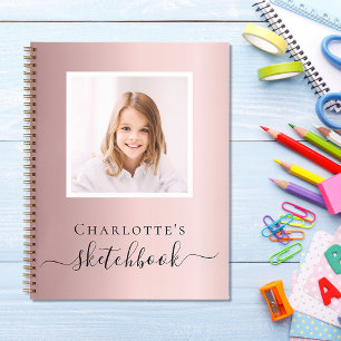 Sketchbook pink photo kids children typography notebook