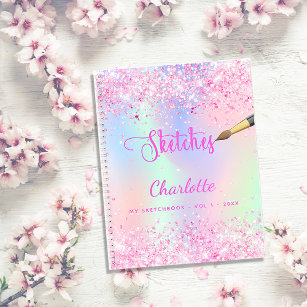 Sketchbook pink purple glitter holographic girl notebook