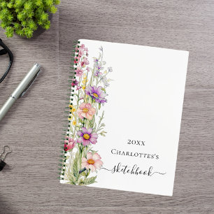 Sketchbook pink purple yellow wildflowers notebook