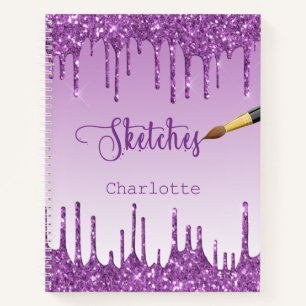 Sketchbook purple glitter drips name paint notebook
