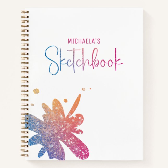 Sketchbook Rainbow Glitter Splatter Notebook (Front)
