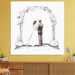 Sketchbook Romance Fine Line Art Wedding Seating  Canvas Print