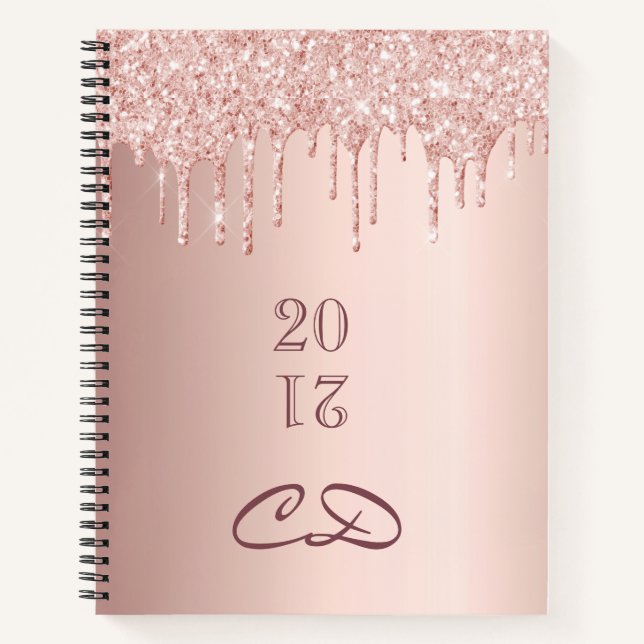 Sketchbook rose gold glitter monogram initials notebook (Front)