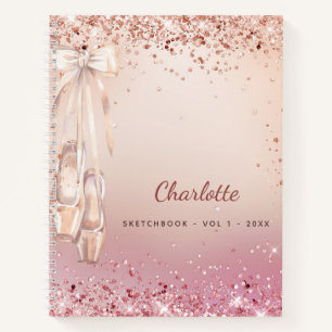 Sketchbook rose gold pink glitter ballet dance notebook