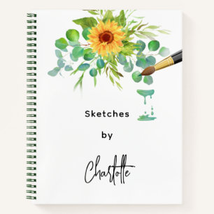 Sketchbook sunflowers eucalyptus name script notebook