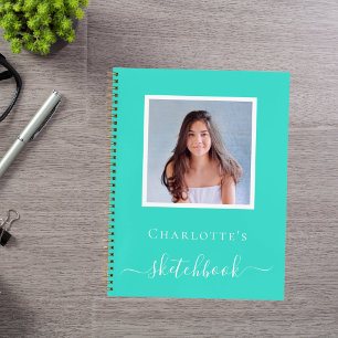 Sketchbook turquoise photo girls typography notebook