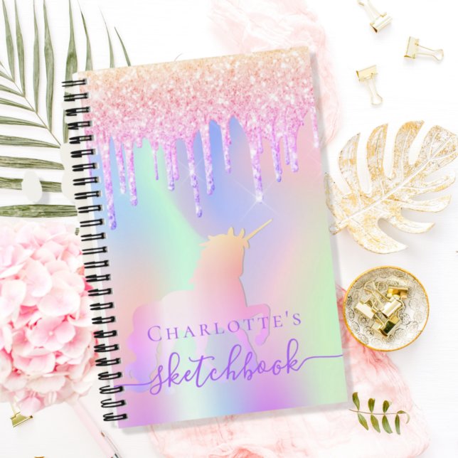 Sketchbook unicorn glitter pink iridescent name notebook (Creator Uploaded)