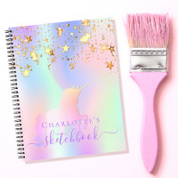 Sketchbook unicorn pink gold stars iridescent name