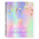 Sketchbook unicorn pink gold stars iridescent name