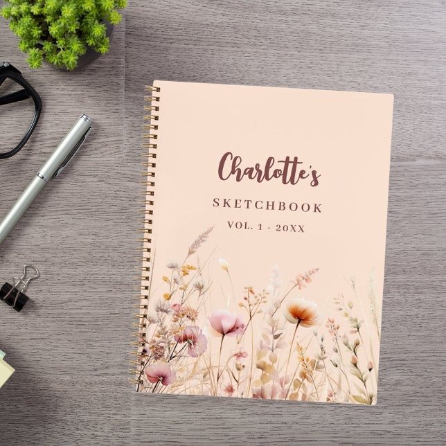 Sketchbook wildflowers pink peach name script notebook (Creator Uploaded)