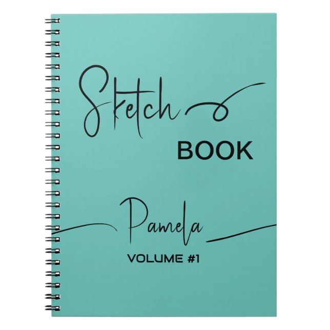 Sketchbook Your Name Script Teal Blue Notebook (Front)