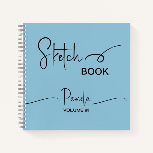 Sketchbook Your Name Script Teal Blue Notebook (Front)