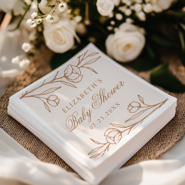 Sketched Almond and Copper Floral Baby Shower Napkin (Creator Uploaded)