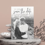 Sketched Announcement | Photo Save the Date<br><div class="desc">A modern and stylish save the date design featuring a rich navy blue text overlay and a full bleed vertical or portrait orientated photo. "Save the Date" appears at the top in hand sketched script typography, with your names, wedding date, and location tucked into the design. Add additional details, like...</div>