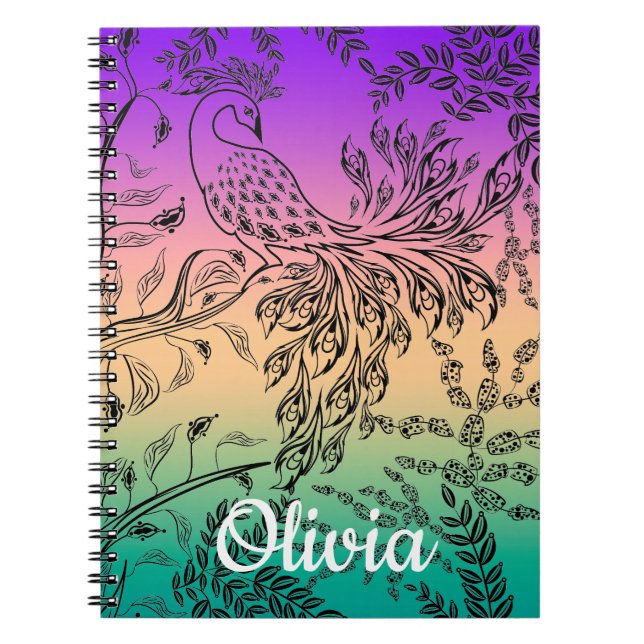 Sketched black fairy fantasy bird tree plants hand notebook (Front)