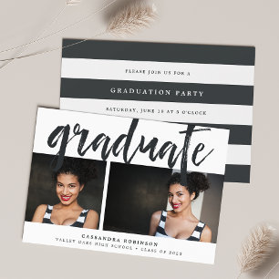 Sketched Black Photo Graduation Party Invitation