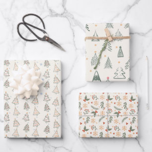 Sketched Boho Trees Holiday Wrapping Paper