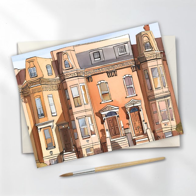 Sketched Brownstones | Boston Massachusetts Card (Creator Uploaded)