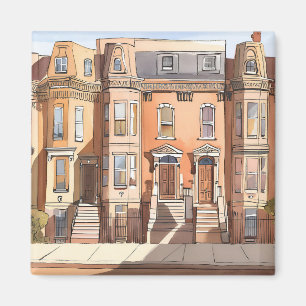 Sketched Brownstones Boston Massachusetts Magnet