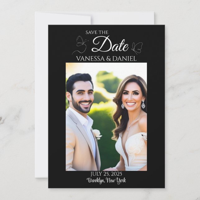 Sketched Butterflies Save The Date Photo Card (Front)