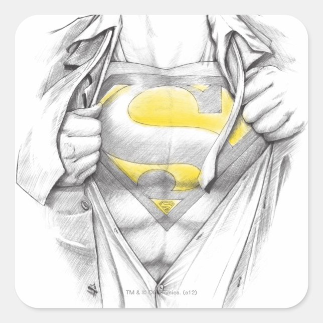 Sketched Chest Superman Logo Square Sticker (Front)