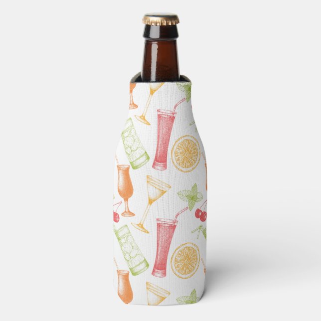 Sketched Cocktail Pattern Bottle Cooler (Bottle Front)