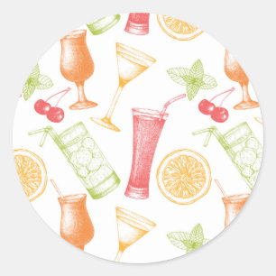 Sketched Cocktail Pattern Classic Round Sticker
