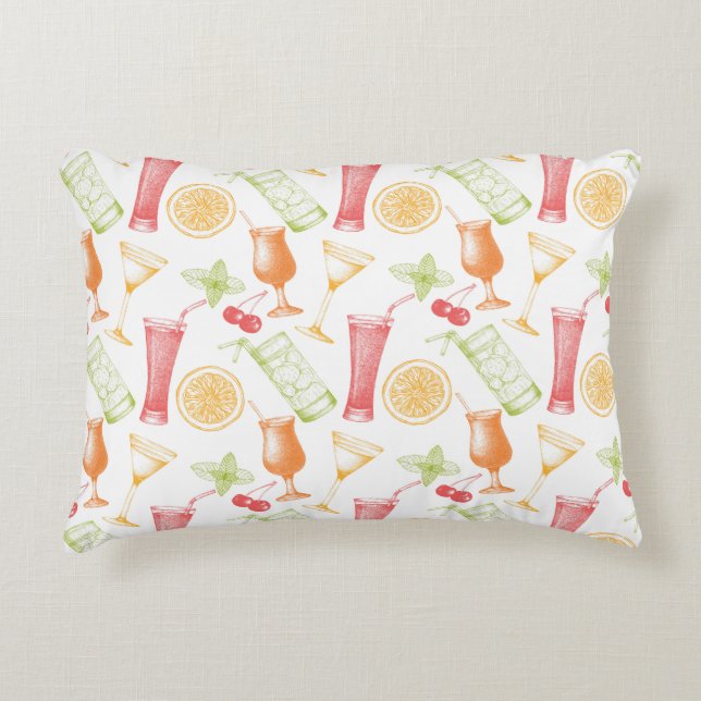 Sketched Cocktail Pattern Decorative Cushion (Front)