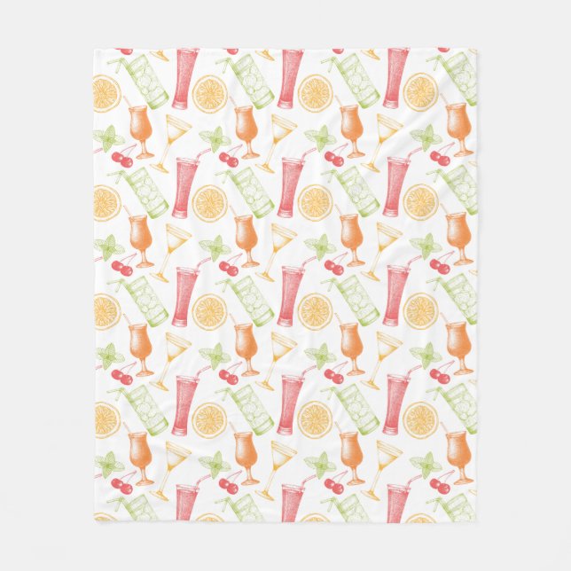 Sketched Cocktail Pattern Fleece Blanket (Front)