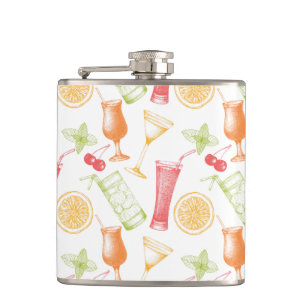 Sketched Cocktail Pattern Hip Flask