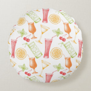 Sketched Cocktail Pattern Round Cushion