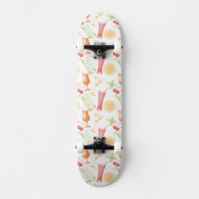 Sketched Cocktail Pattern Skateboard (Front)
