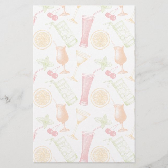Sketched Cocktail Pattern Stationery (Front)