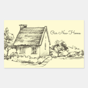 Sketched Cottage Scrapbook Rectangular Sticker