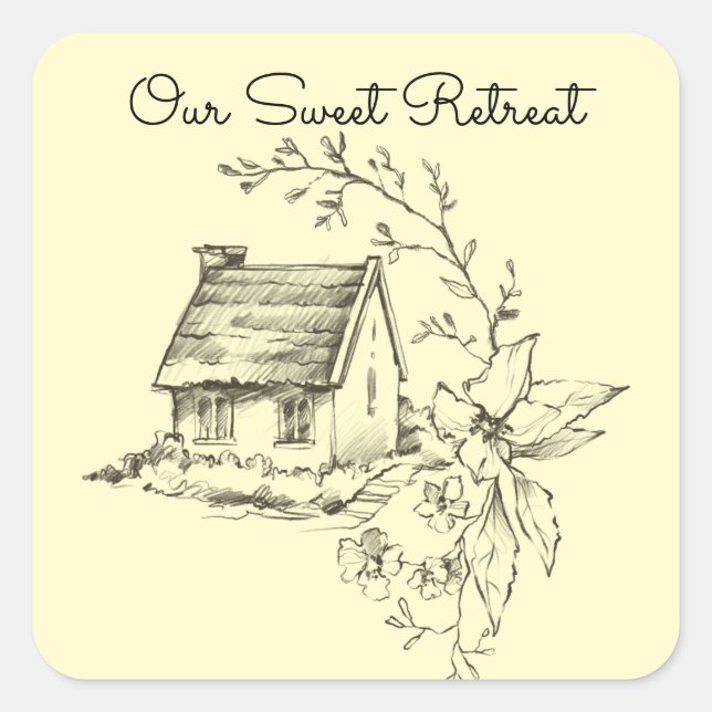Sketched Cottage Scrapbook Square Sticker (Front)