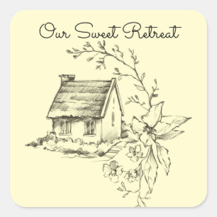 Sketched Cottage Scrapbook Square Sticker