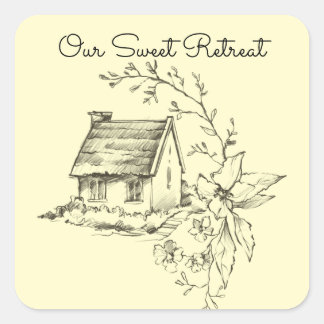 Sketched Cottage Scrapbook Square Sticker