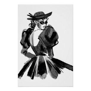 Sketched Couture Fashion Model Poster