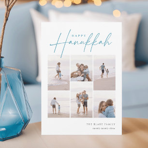 Sketched Cursive 6 Photo Collage Hanukkah Holiday Card