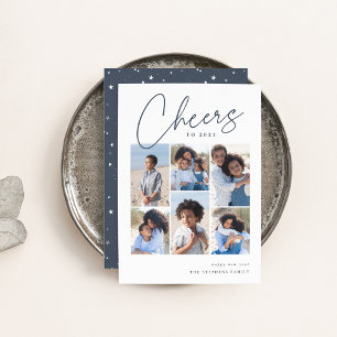 Sketched Cursive 6 Photo Collage New Year Holiday Card