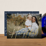 Sketched Cursive Full Photo Hanukkah Foil Holiday Card<br><div class="desc">Share holiday greetings with these chic Hanukkah photo cards featuring your favourite full bleed horizontal or landscape orientated photo. "Happy Hanukkah" appears as a shining real foil text overlay in classic serif and casual hand sketched cursive lettering. Personalise with your family name.</div>