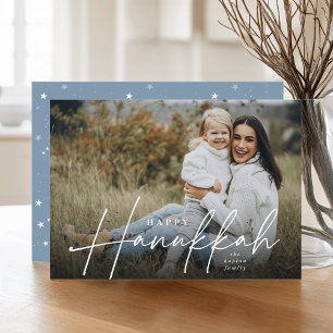 Sketched Cursive Full Photo Hanukkah Holiday Card