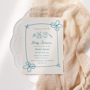 Sketched Cute Wavy Bow Frame Baby Shower Invitation