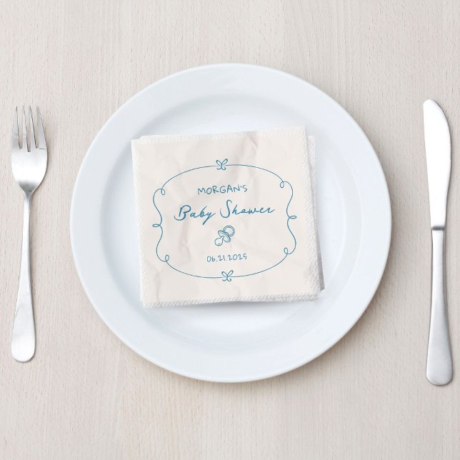 Sketched Cute Wavy Bow Frame Baby Shower Napkin (Creator Uploaded)