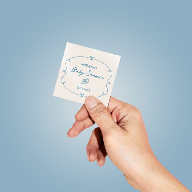 Sketched Cute Wavy Bow Frame Baby Shower Square Sticker (Creator Uploaded)