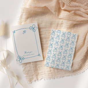 Sketched Cute Wavy Bow Frame Baby Shower Thank You Card