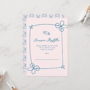 Sketched Cute Wavy Bow Frame Baby Shower Ticket Invitation