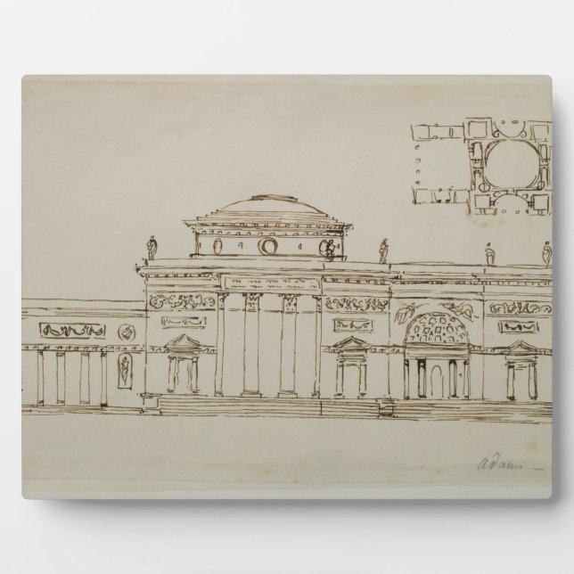 Sketched design for a domed building (pen & ink) plaque (Front)
